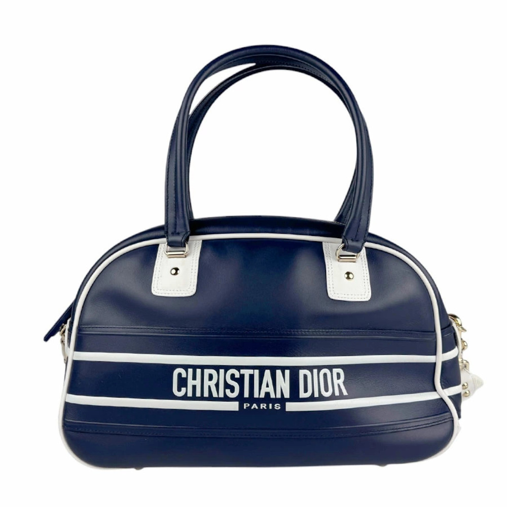 Christian Dior Vibe Bowling Bag Leather Navy Blue White